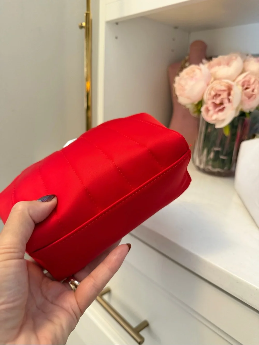 Red Quilted givenchy perfumes nwot Cosmetic zipper Pouch with Silver Logo